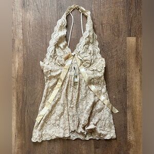 Cinema Exoile Seductive Wear tan beige lace lingerie bustier halter top Sm/med